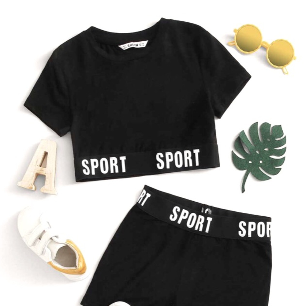 SHEIN girl tee and biker set